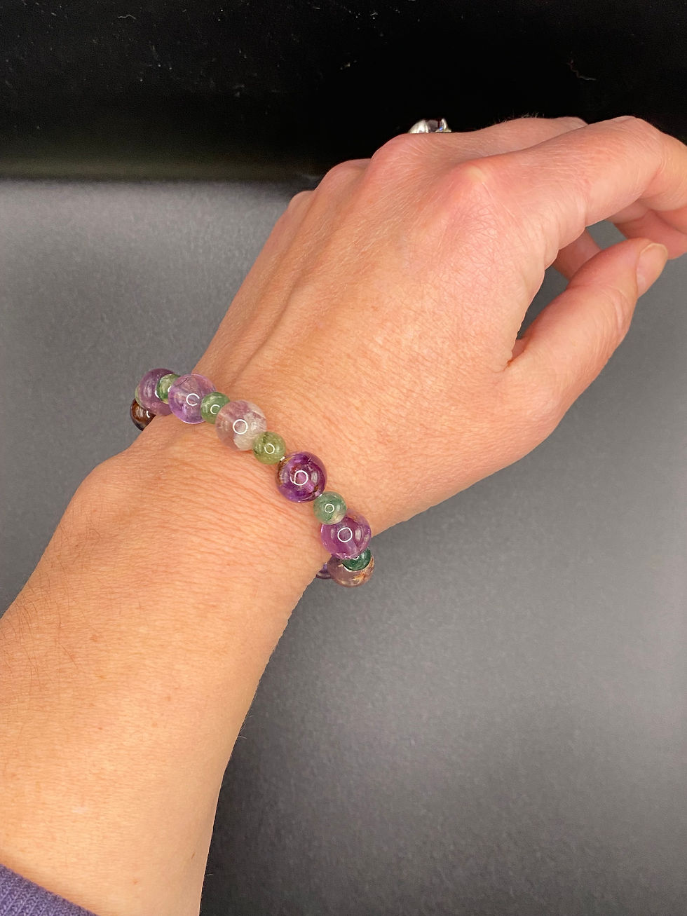 Miniature : Bracelet Amethyste cacoxénite et Agate Mousse