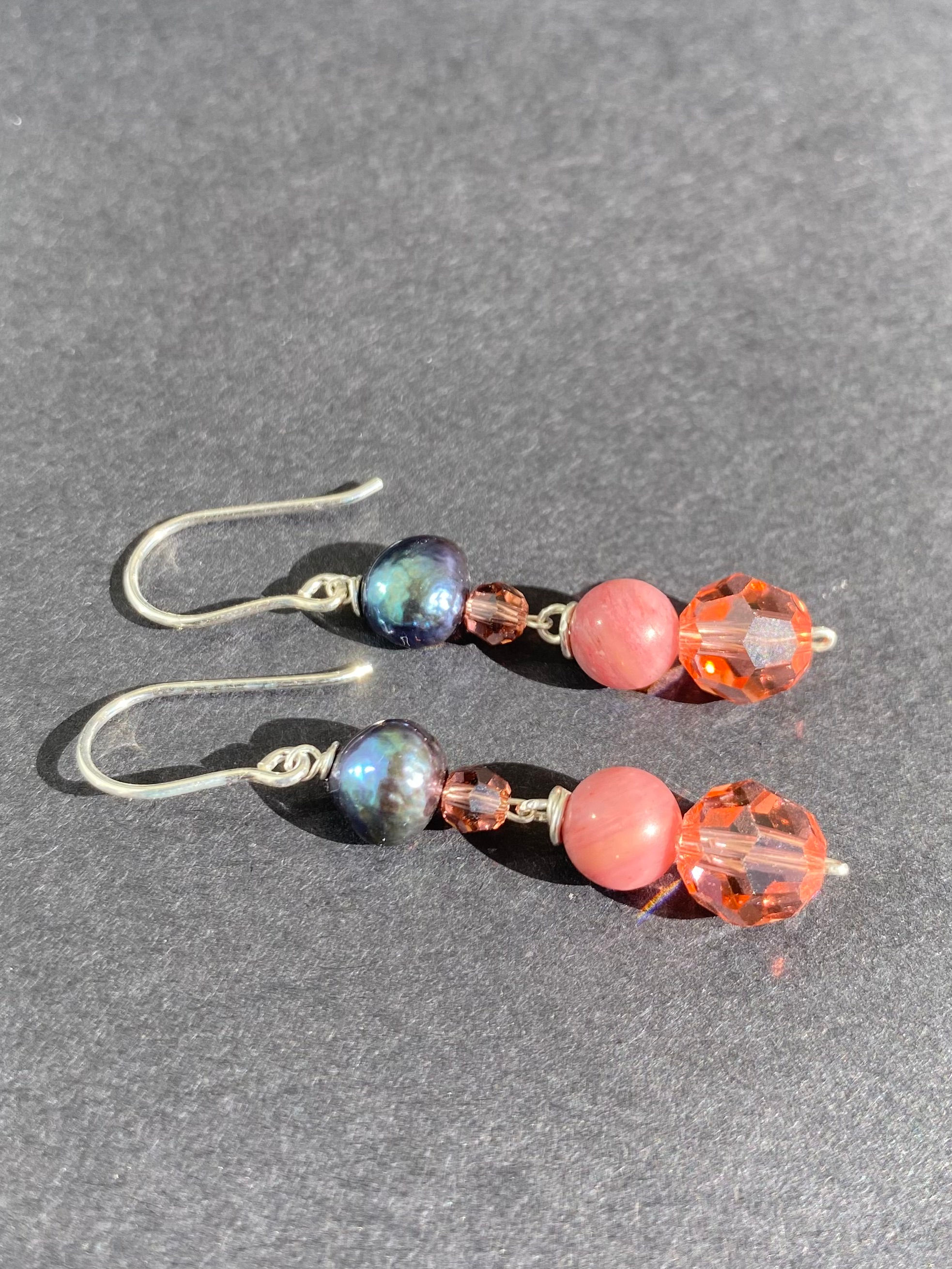 Boucles d'oreilles Rhodonites et Perles