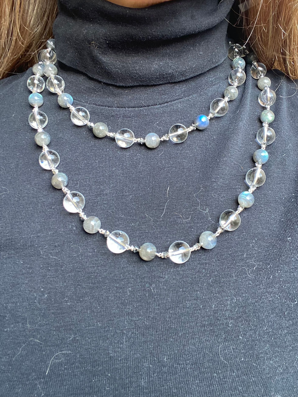 Miniature : Collier Sautoir Argent Cristal de Roche et Labradorite