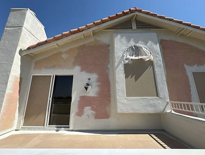 Stucco repairs and masking during exterior repaint project in Mesa Arizona
