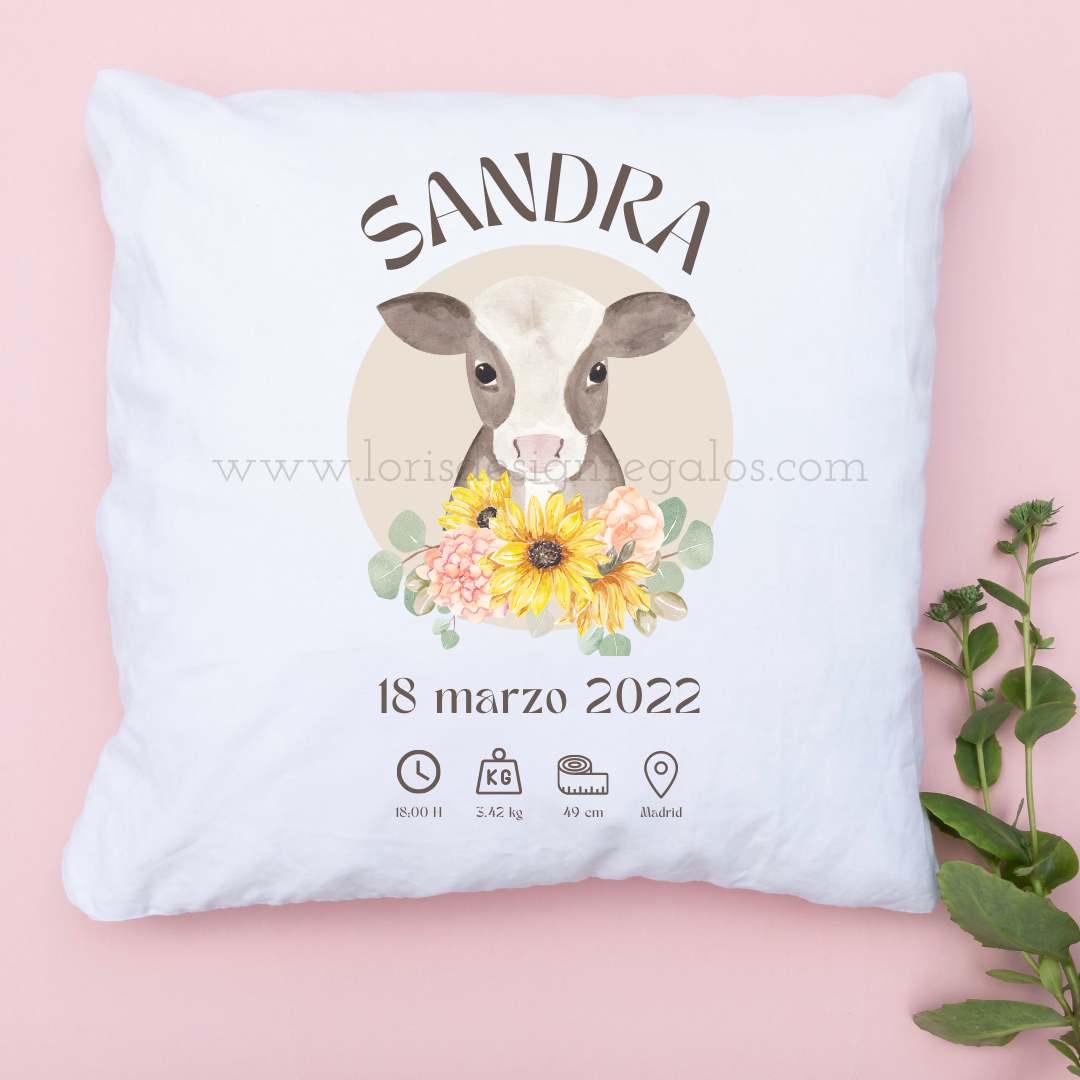 Cojín natalicio vaca