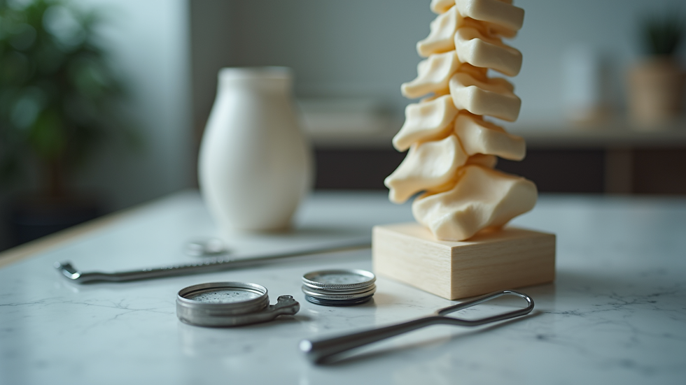 Close-up view of chiropractic tools and spine model