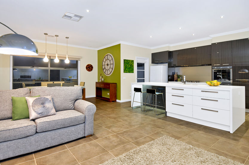 Modern open plan melbourne property kitchen and living area