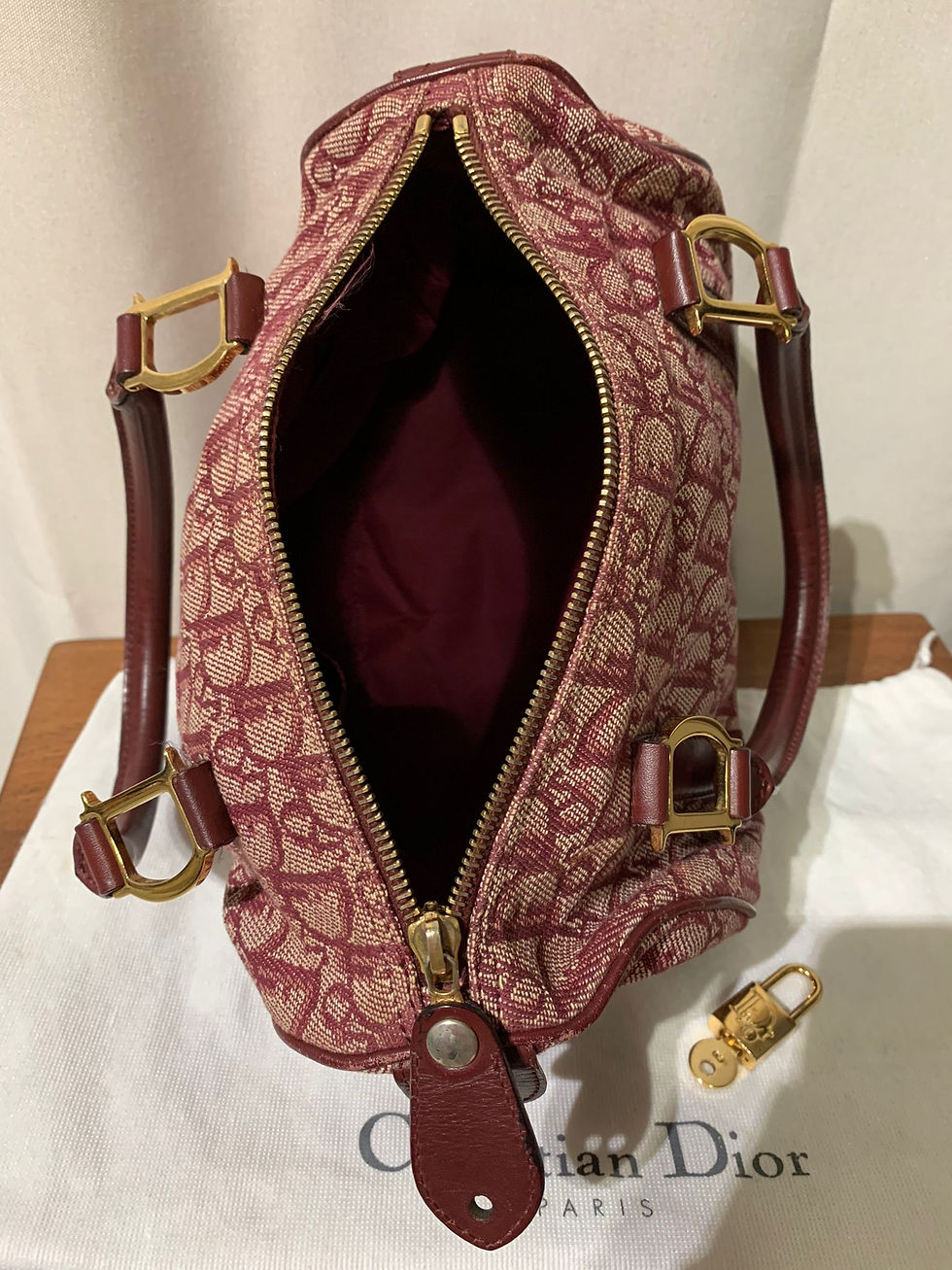 Thumbnail: Dior monogram Boston red cloth bag