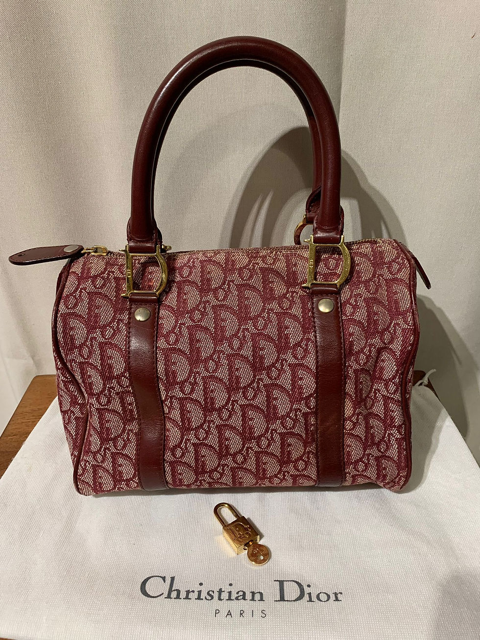 Thumbnail: Dior monogram Boston red cloth bag
