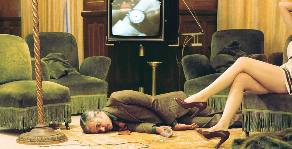 Helmut Newton, "TV Murder in a hotel on the Croisette, Cannes, France", 1975