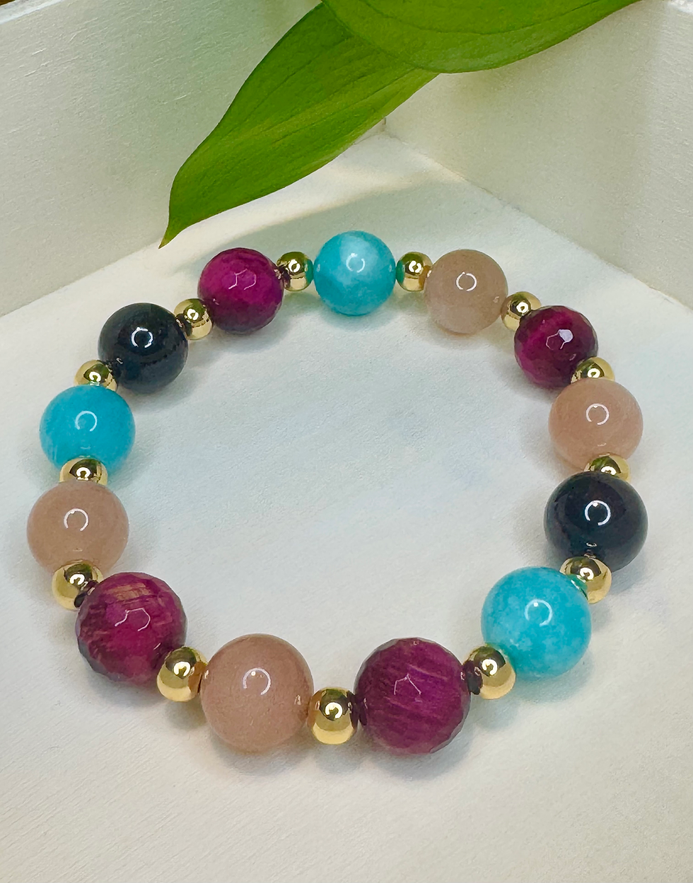 Thumbnail: Pink Tiger Eye, Red Garnet, Peach Moonstone, Russian Amazonite
