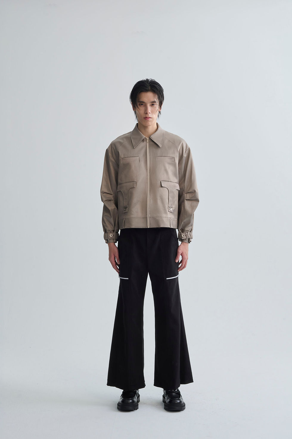 光澤感多口袋夾克