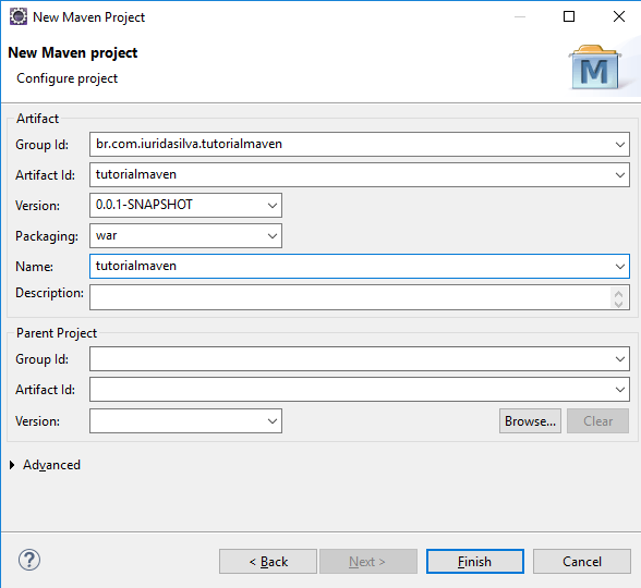 Preencher os detalhes do projeto