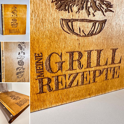 Rezeptbuch DIN A4 aus Holz für Grillrezepte