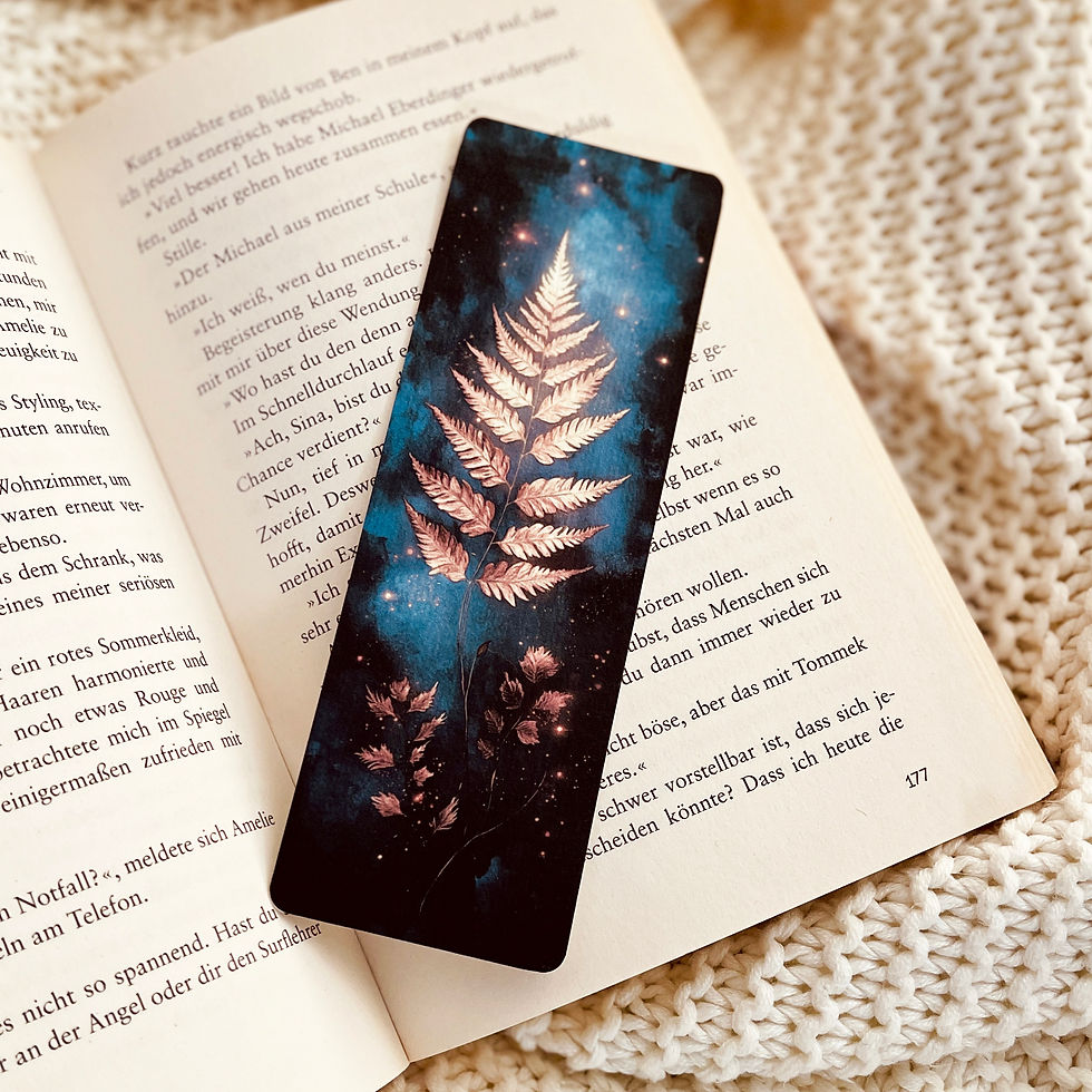 Miniaturbild: Buch mit Lesezeichen aus Aquarellpapier mit Farbdruck, magisch, blau gold, Gräser