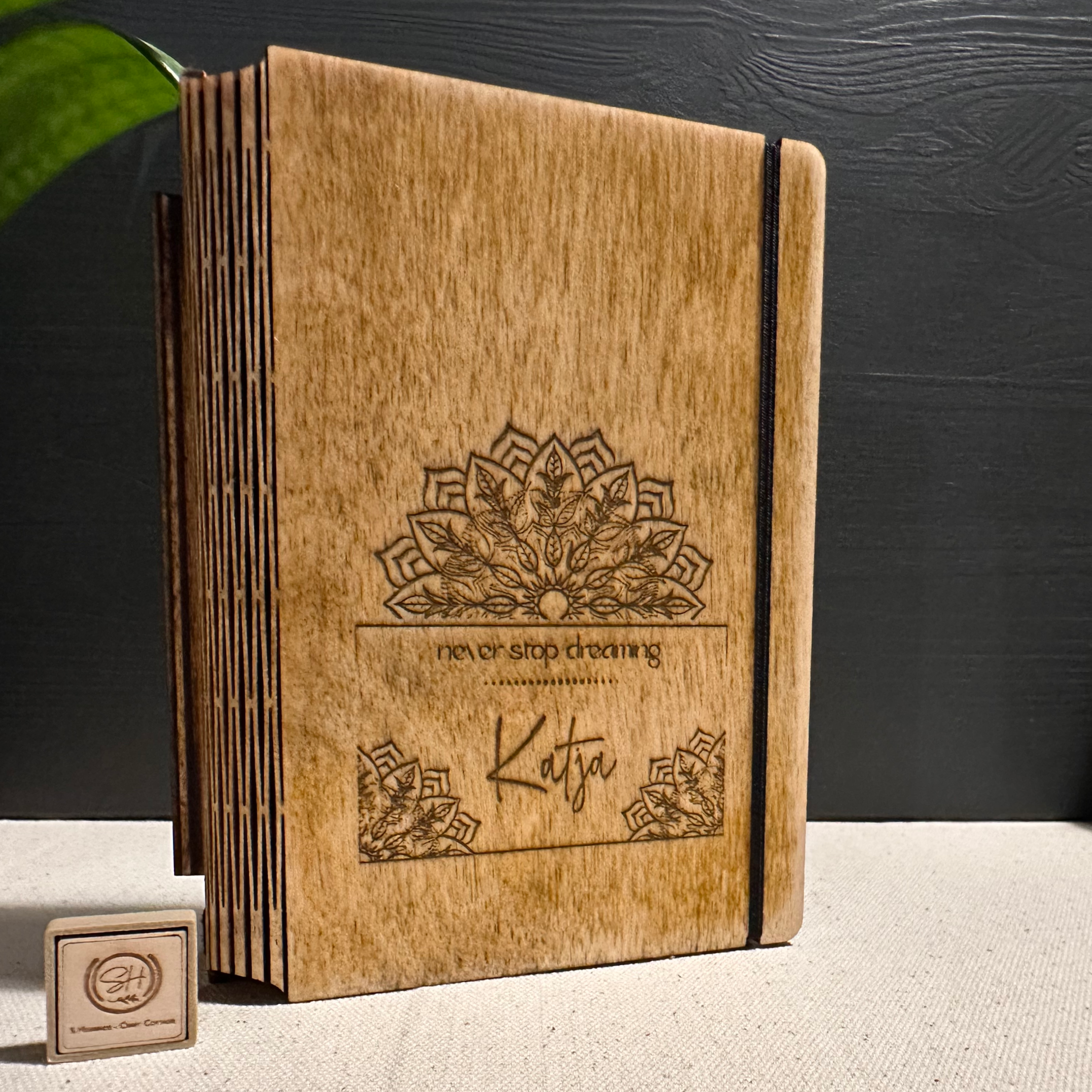 Journal aus Holz, DIN A6, Flexi inkl. Notizhefte, Lasergravur Mandala