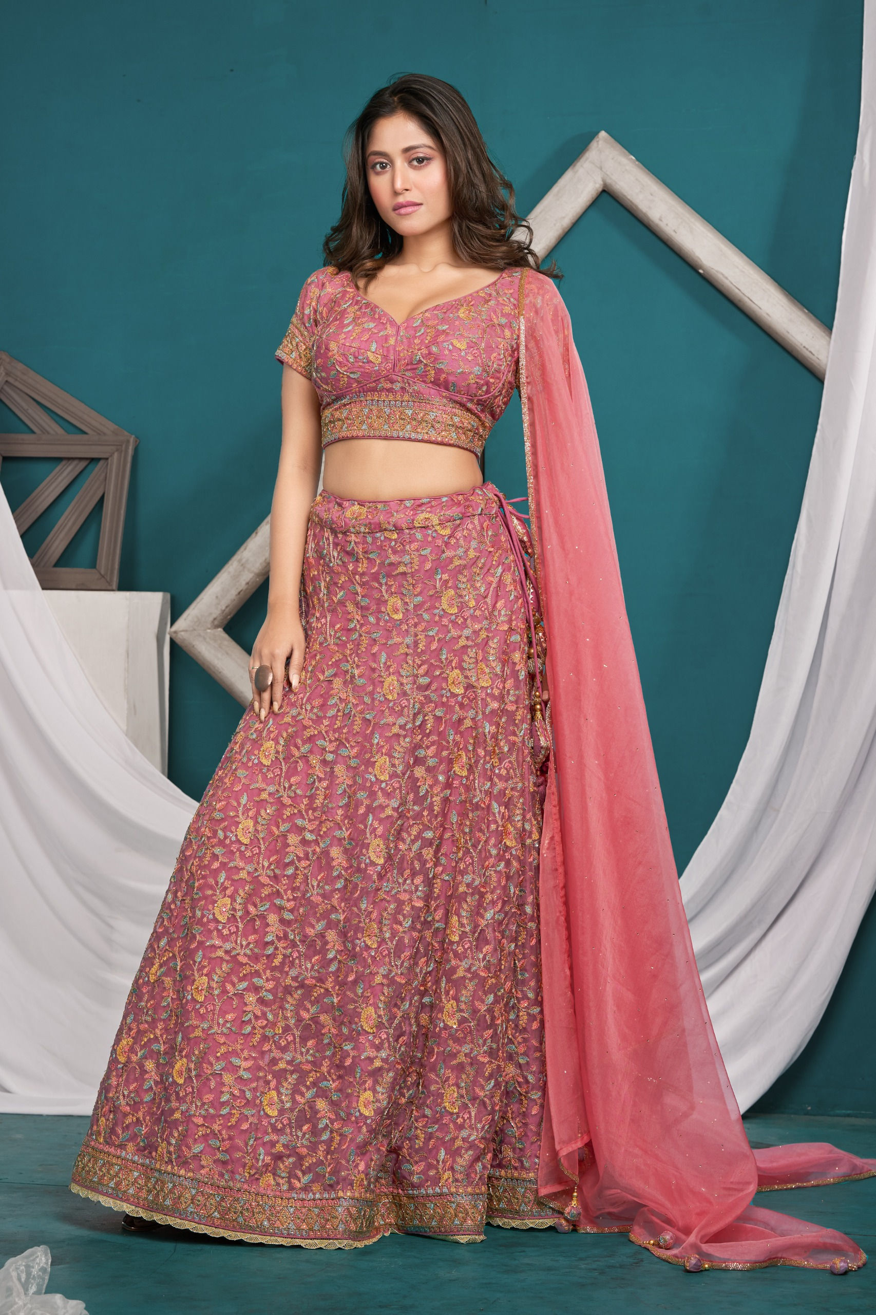 Fancy Magenta Organza Lehenga