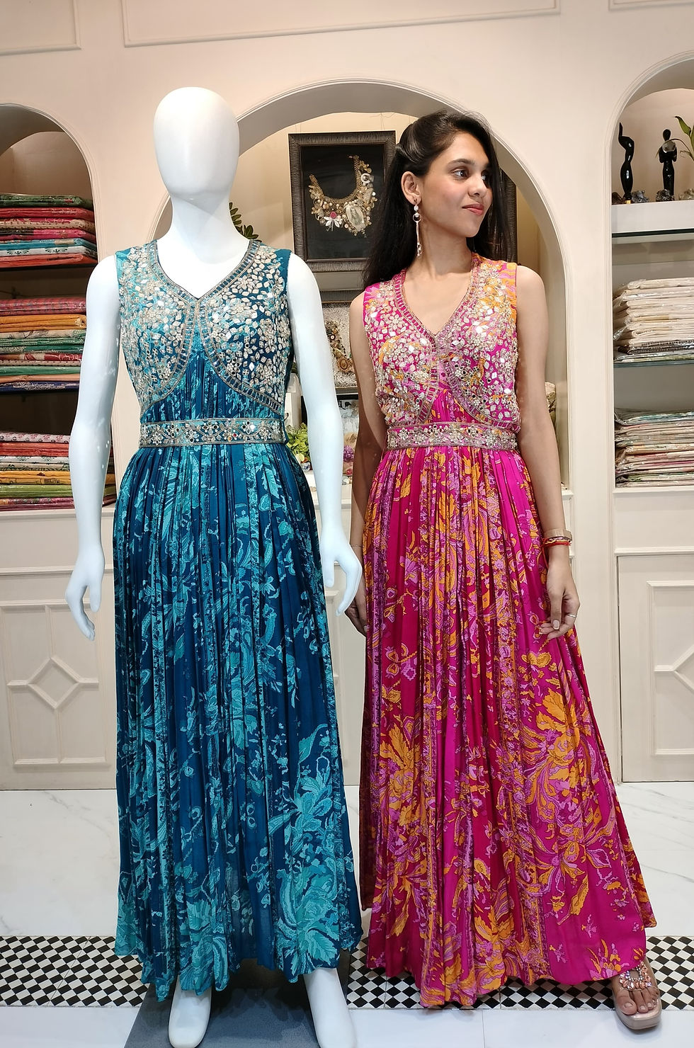 Thumbnail: Rani Pink Crushed Pattern Long Dress