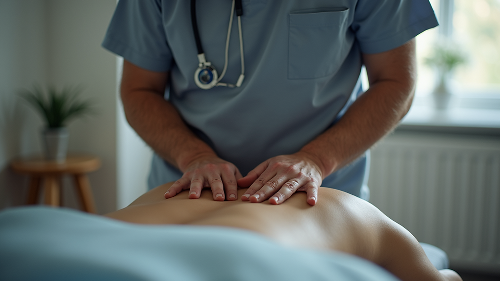 Eye-level view of a chiropractor adjusting a patient's back