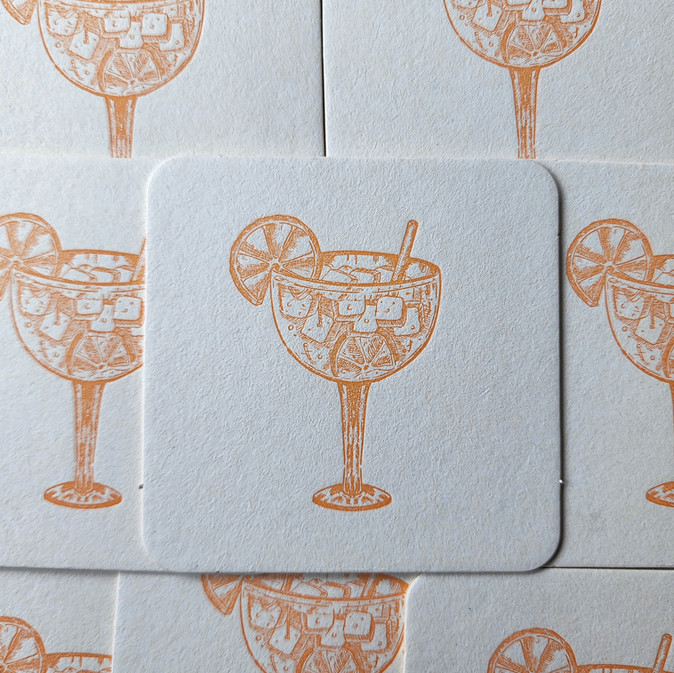 Cocktail Drink Letterpress Coasters - Martini,  Daiquiri, Highball, Mojito, Old Fashioned 