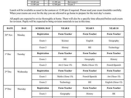 Exam Timetable yr 8-10