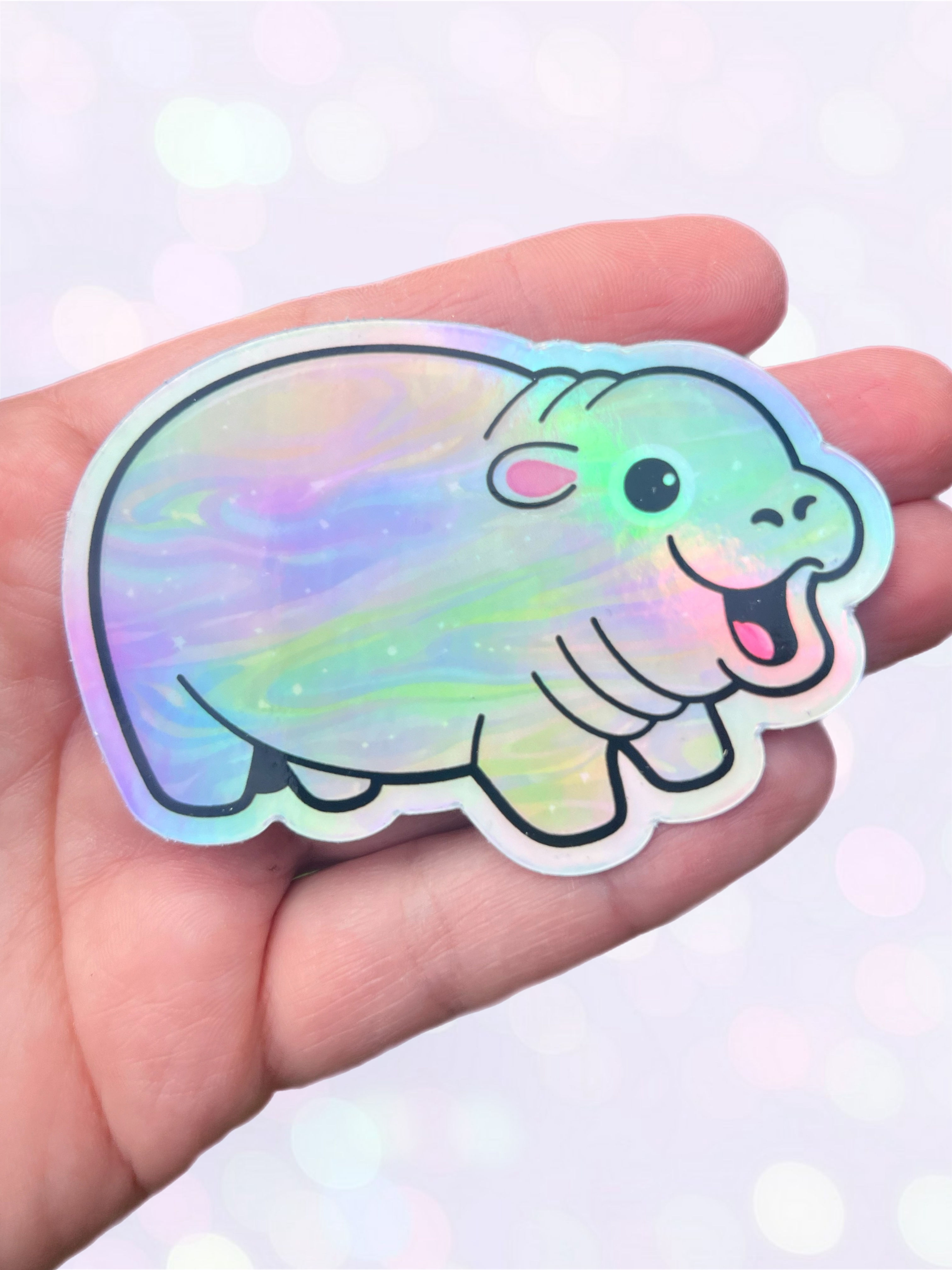 Baby hippo iridescent sticker 