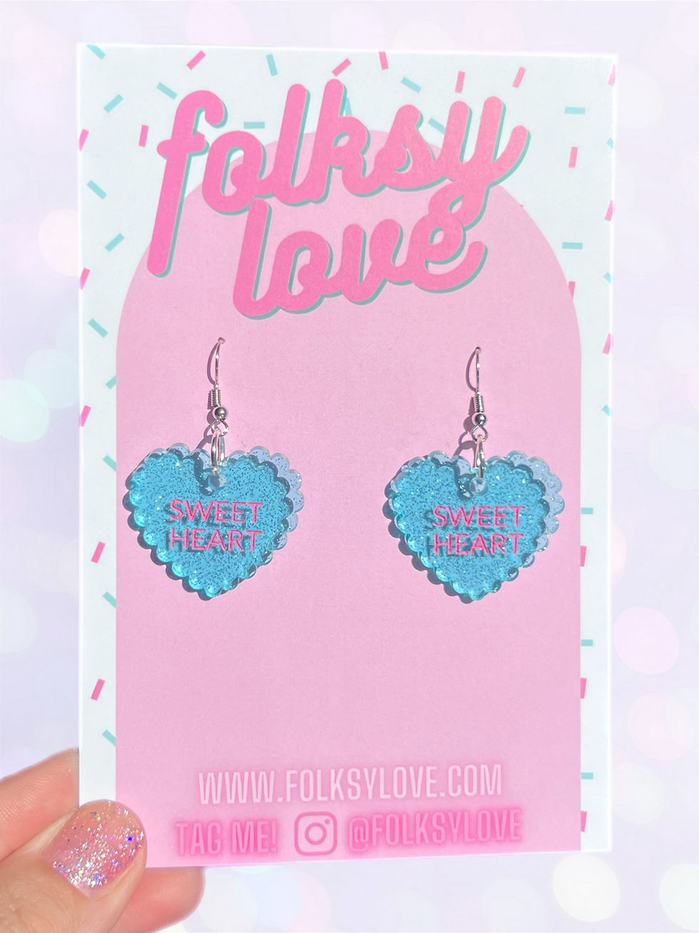 Thumbnail: Sweetheart Conversation hearts acrylic earrings 