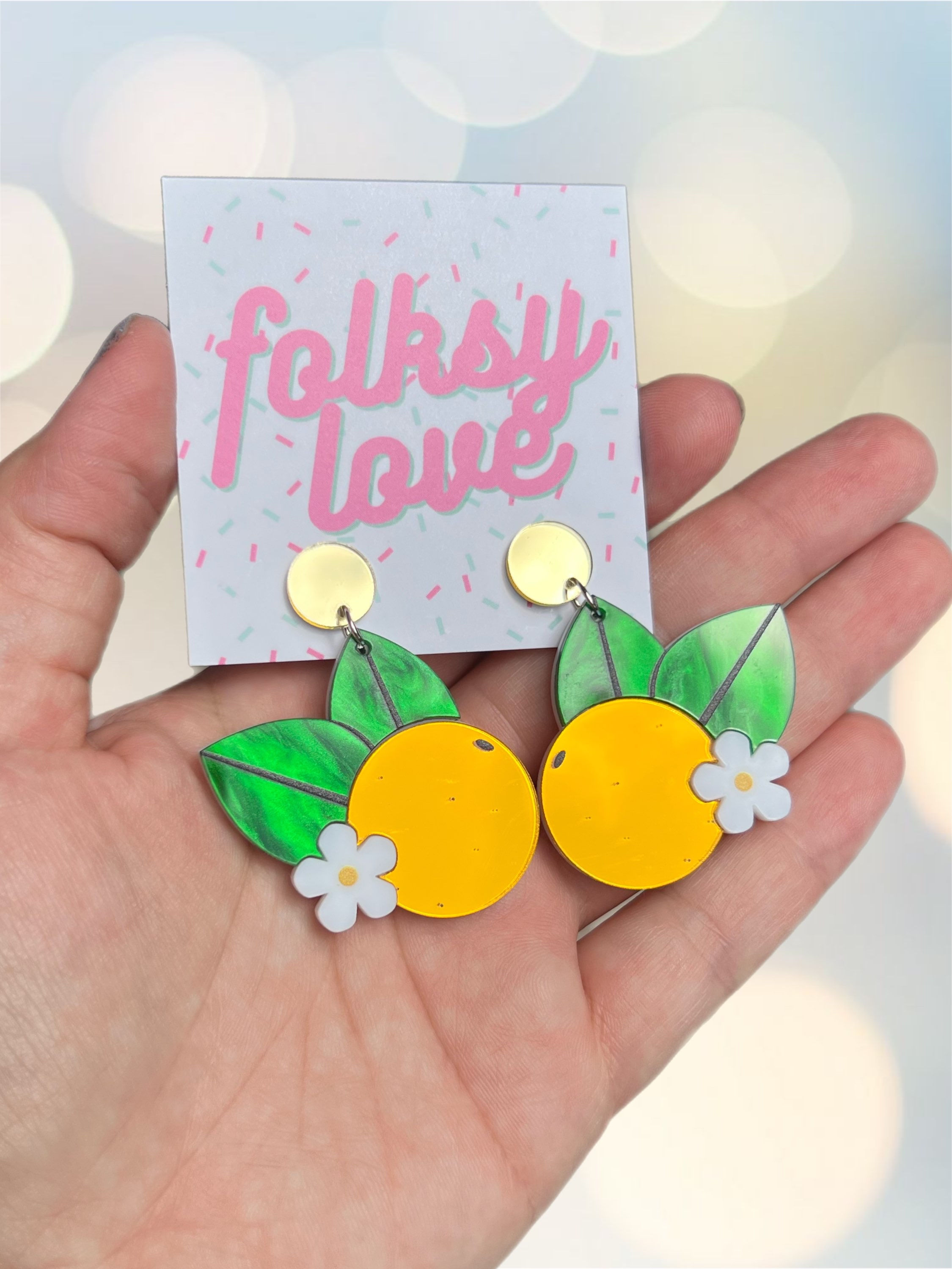 Orange blossom mirror acrylic earrings