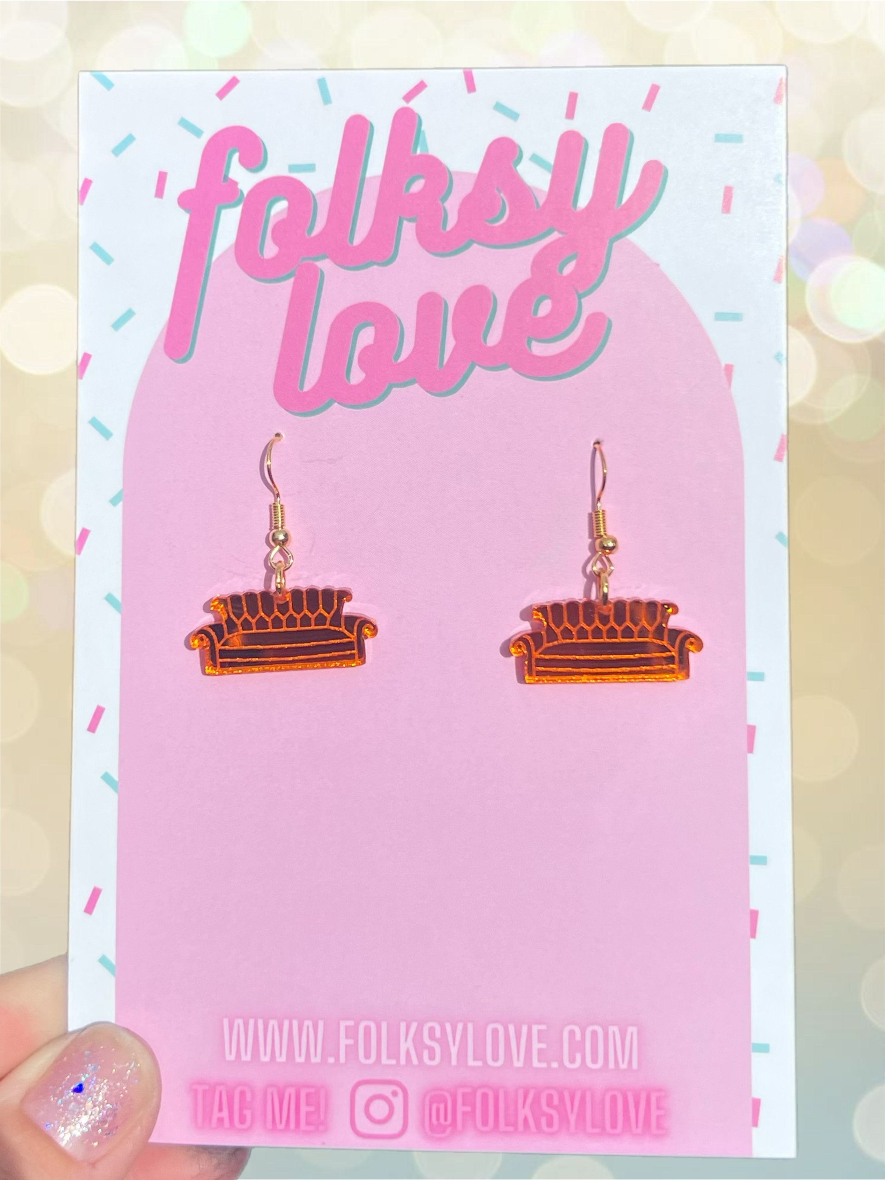 Friends couch mirrored acrylic earrings 