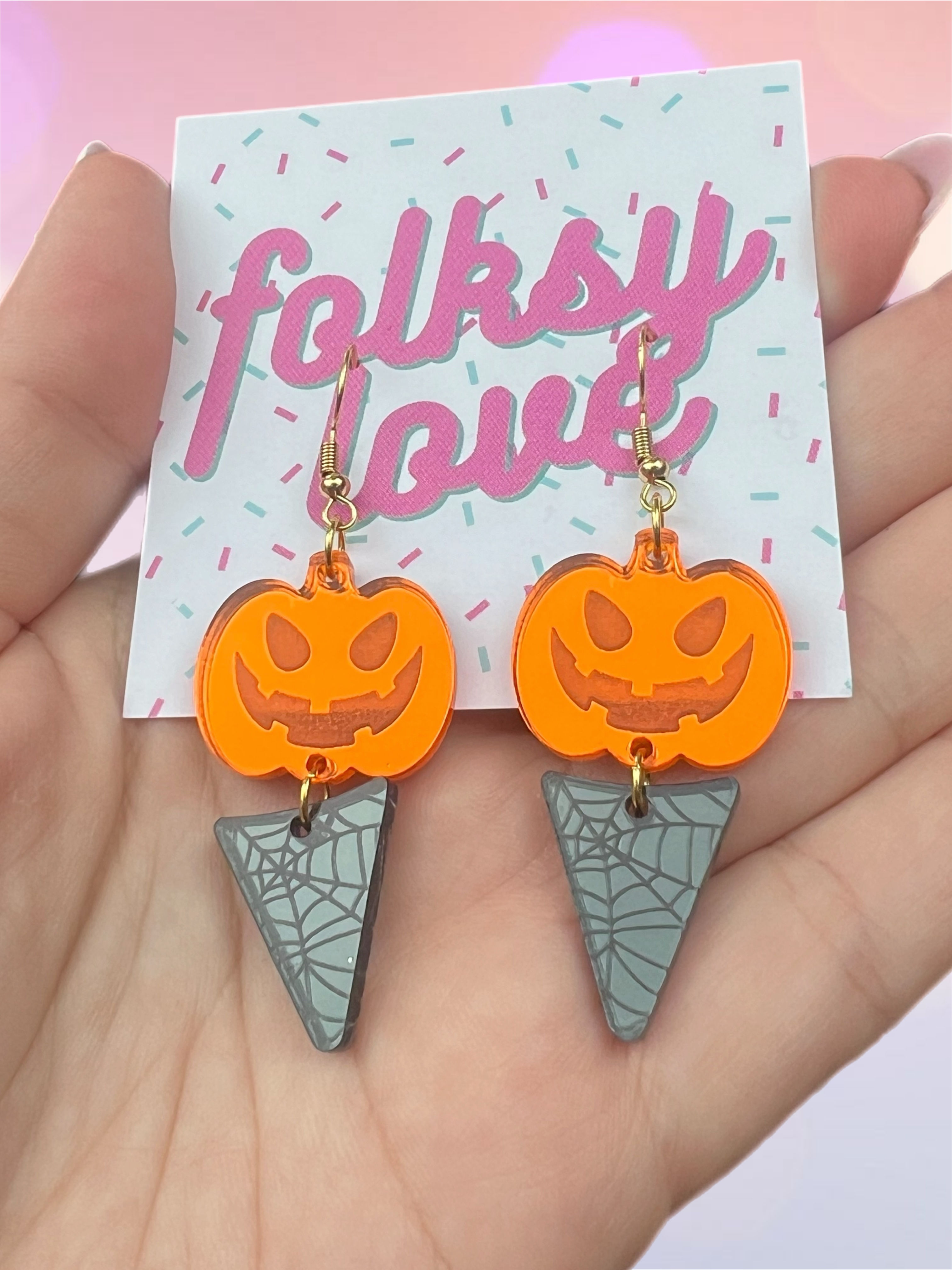 Ice cream Jack o’lantern acrylic earrings 