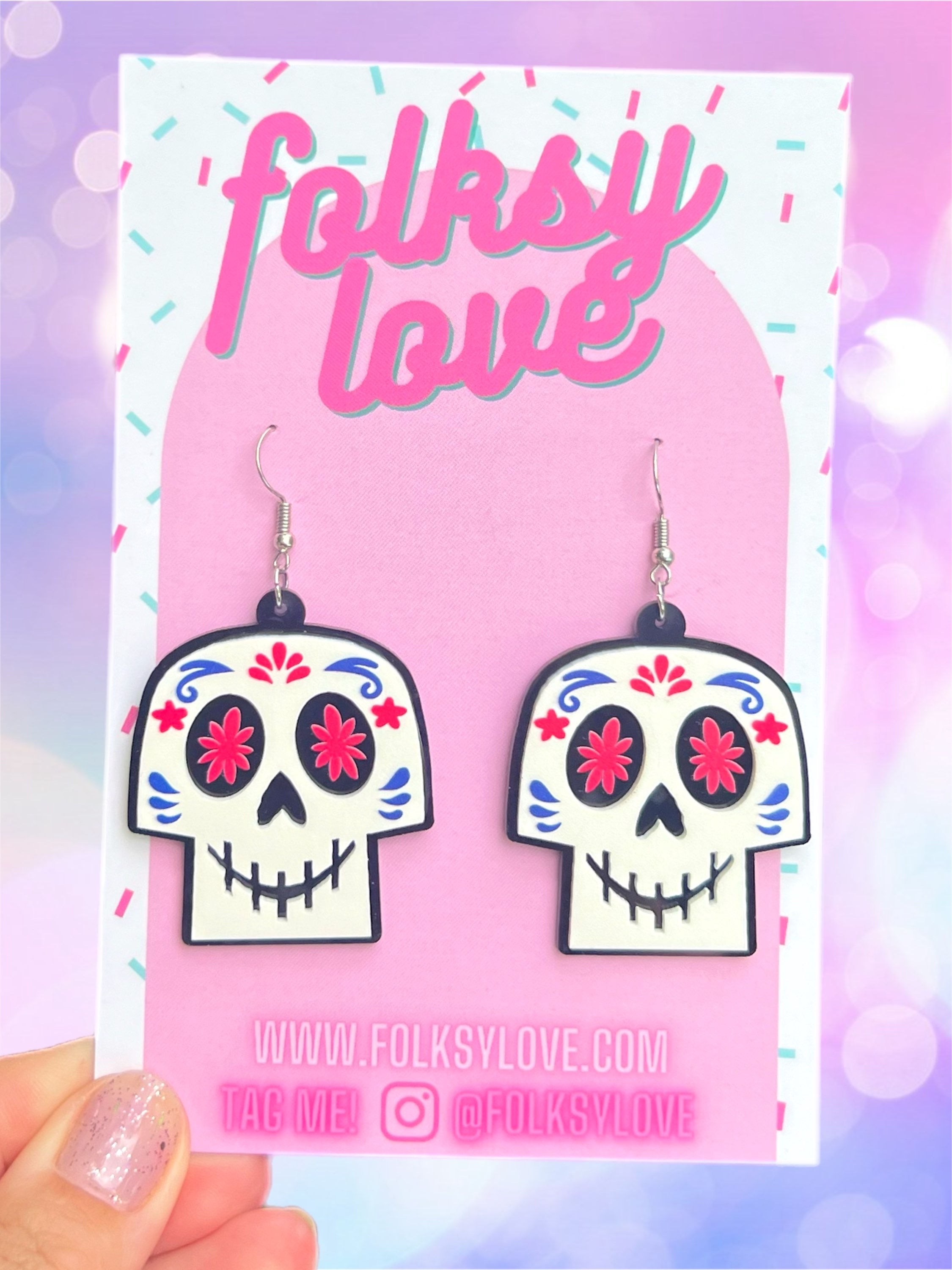 Day of the dead sugar skulls acrylic earrings 