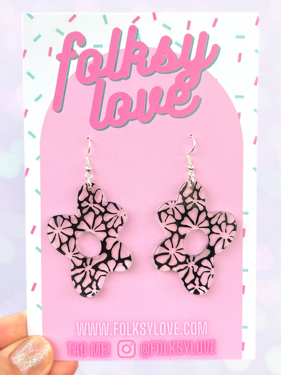 Thumbnail: Wavy florals acrylic earrings 