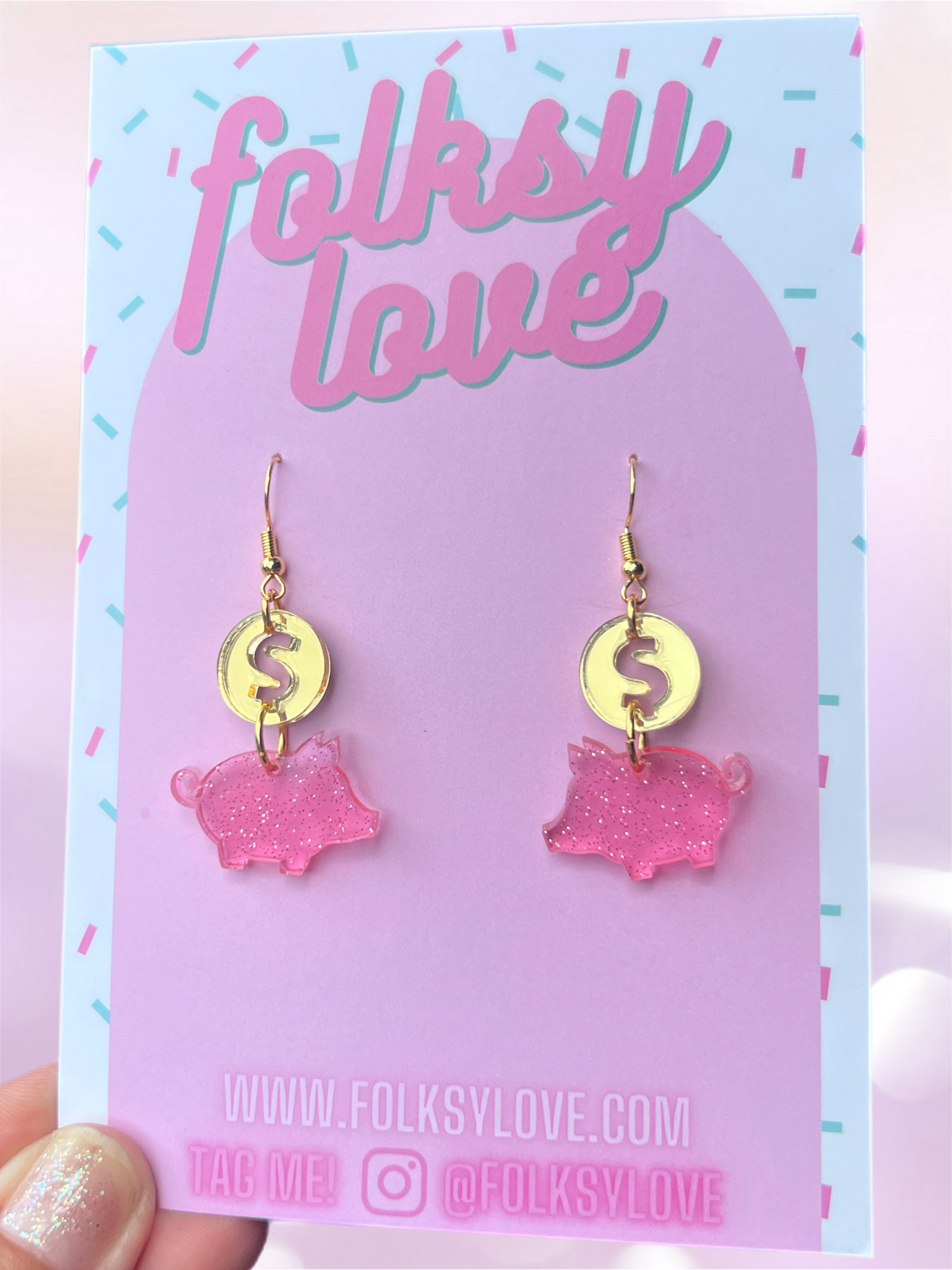 Piggy bank acrylic earrings 