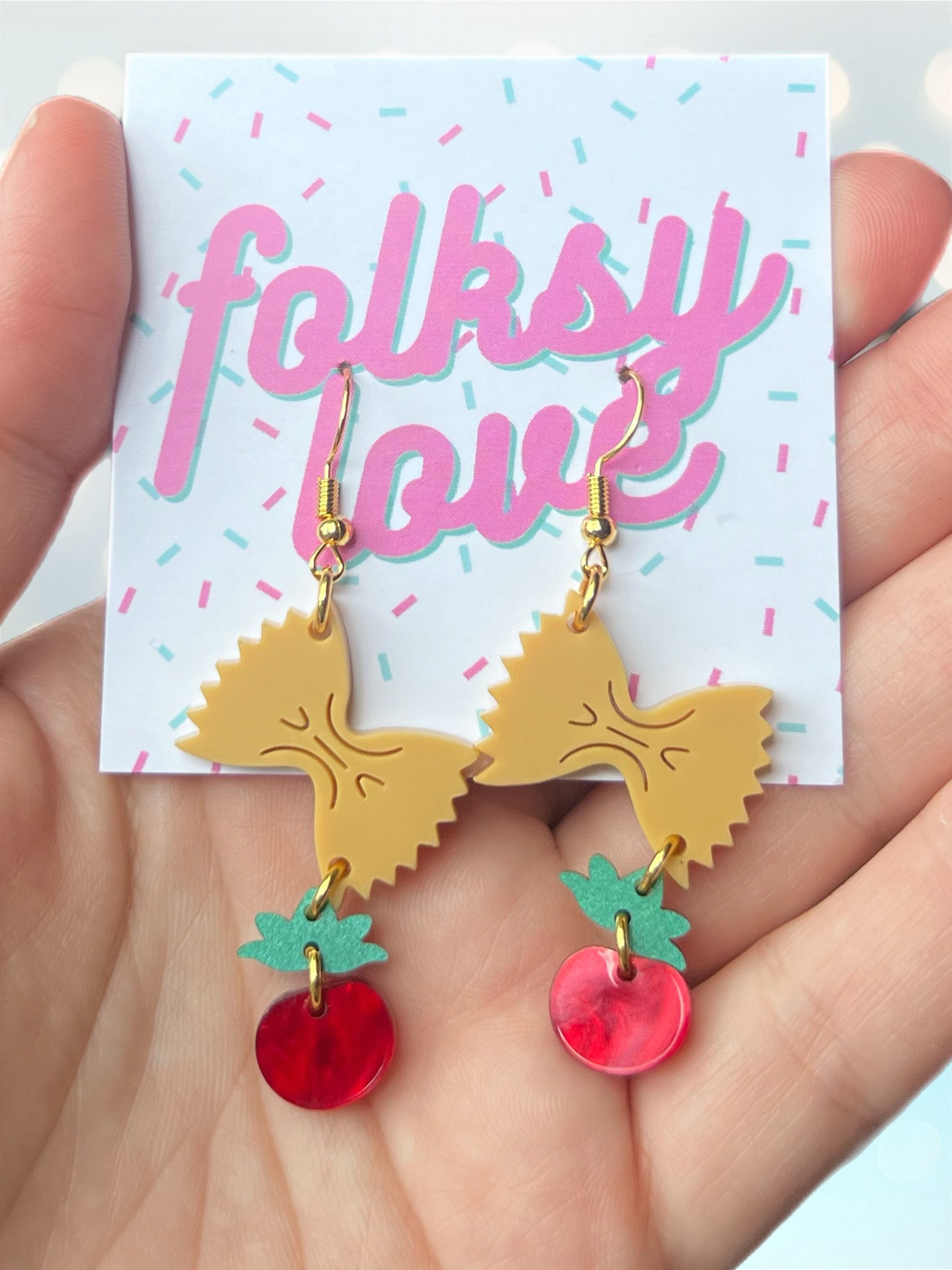 Pasta with tomato stack acrylic earrings 