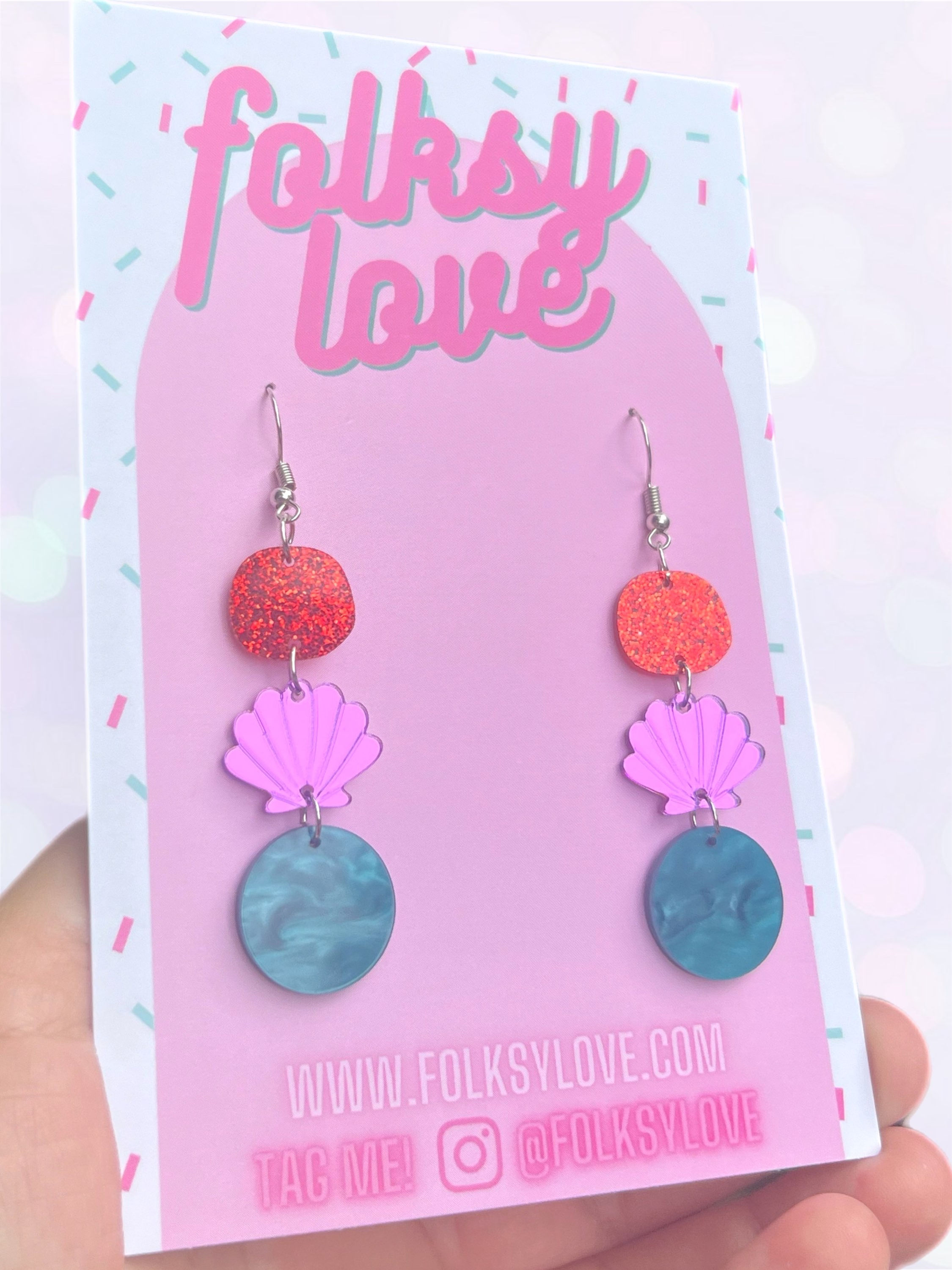 Ariel inspired mermaid seashell stack acrylic earrings 