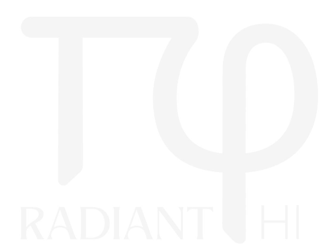 Logo blanco con las letras: TΦ y debajo, "RADIANT HI".