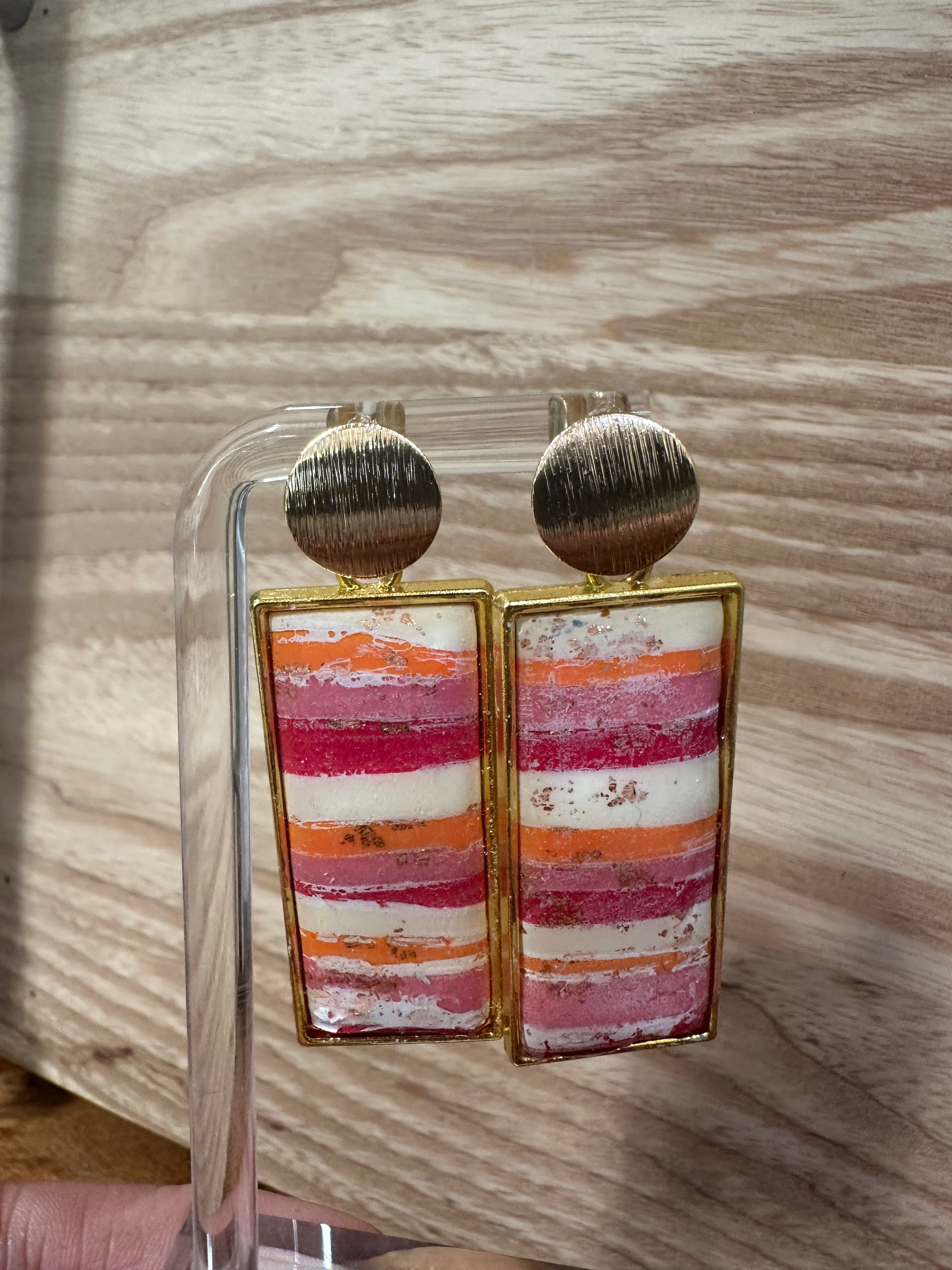 Sunset Hue Rectangle Gold Earrings