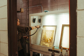 Screenprinting washout room. 