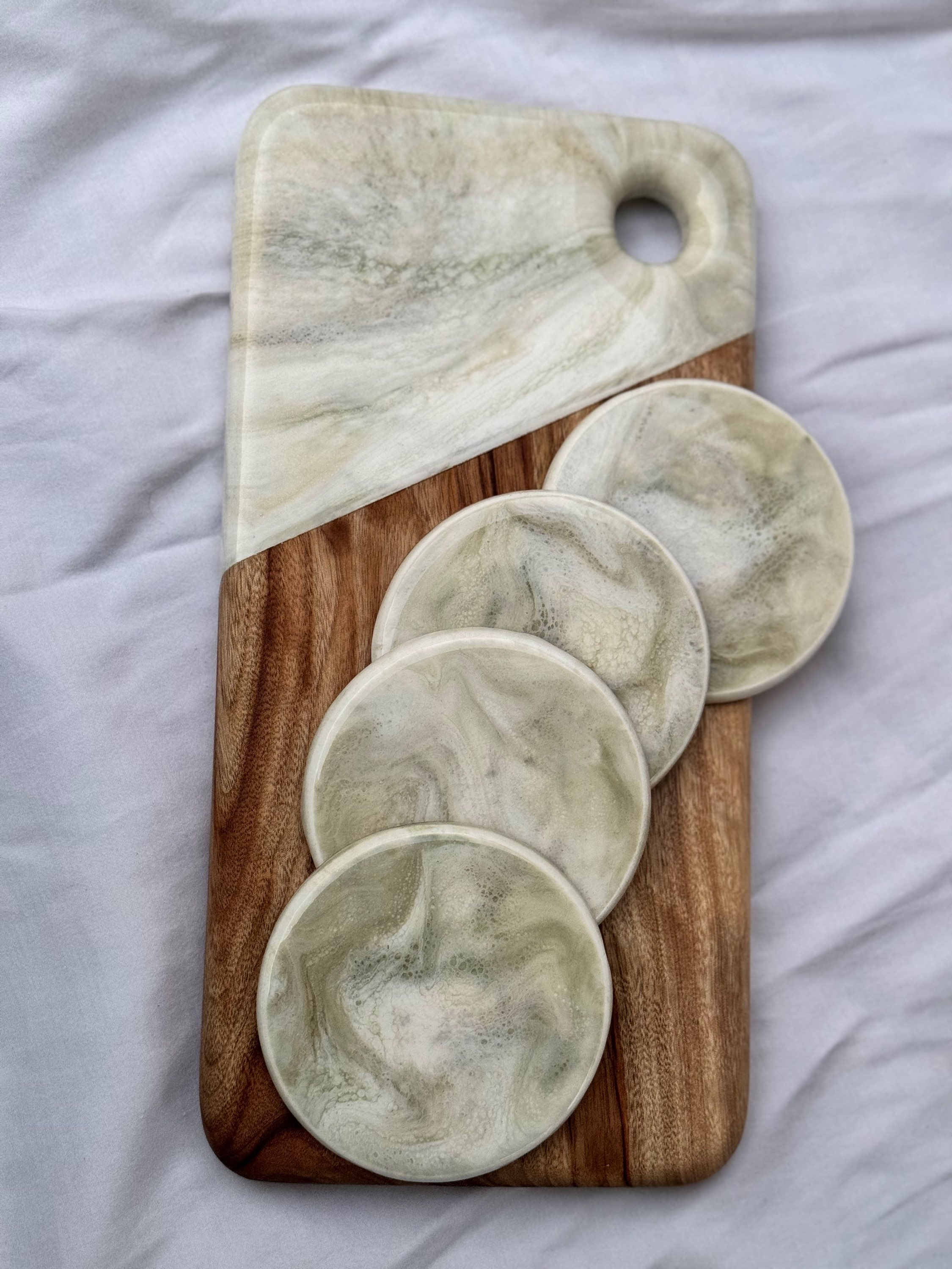 Sage Marble Board & Coaster Set #2