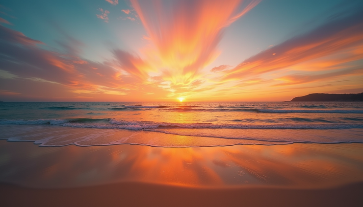 Eye-level view of a sunset over the Andaman Sea from a Phuket beach