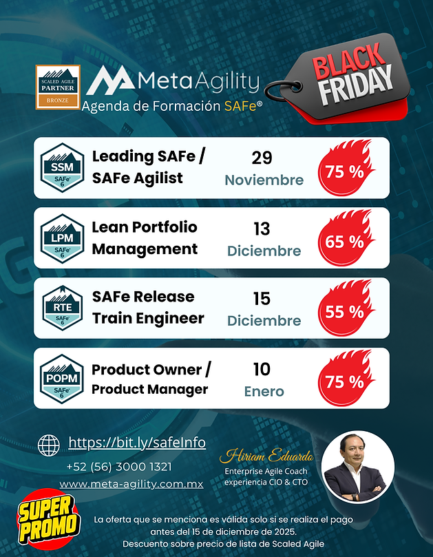 Agenda Certificaciones Scaled Agile Framework SAFe | Black Friday | Cyber Week