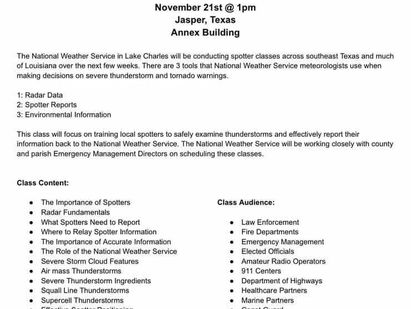 Storm spotter classes across Southeast Texas and Southwest Louisiana