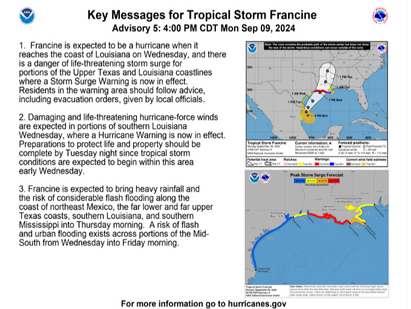Tropical Storm Francine Monday 4pm update