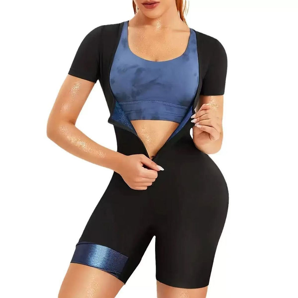Thumbnail: Amazon Women's Running Fitness Sweat Suit Jumpsuit Sauna Suit with Belt Short Sl