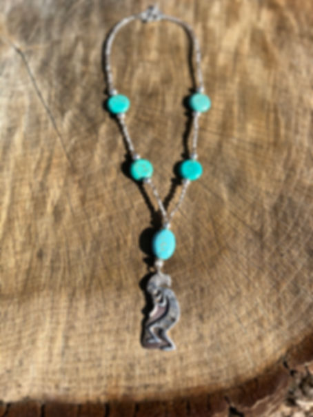 Turquoise and Sterling Silver Kokopelli Necklace