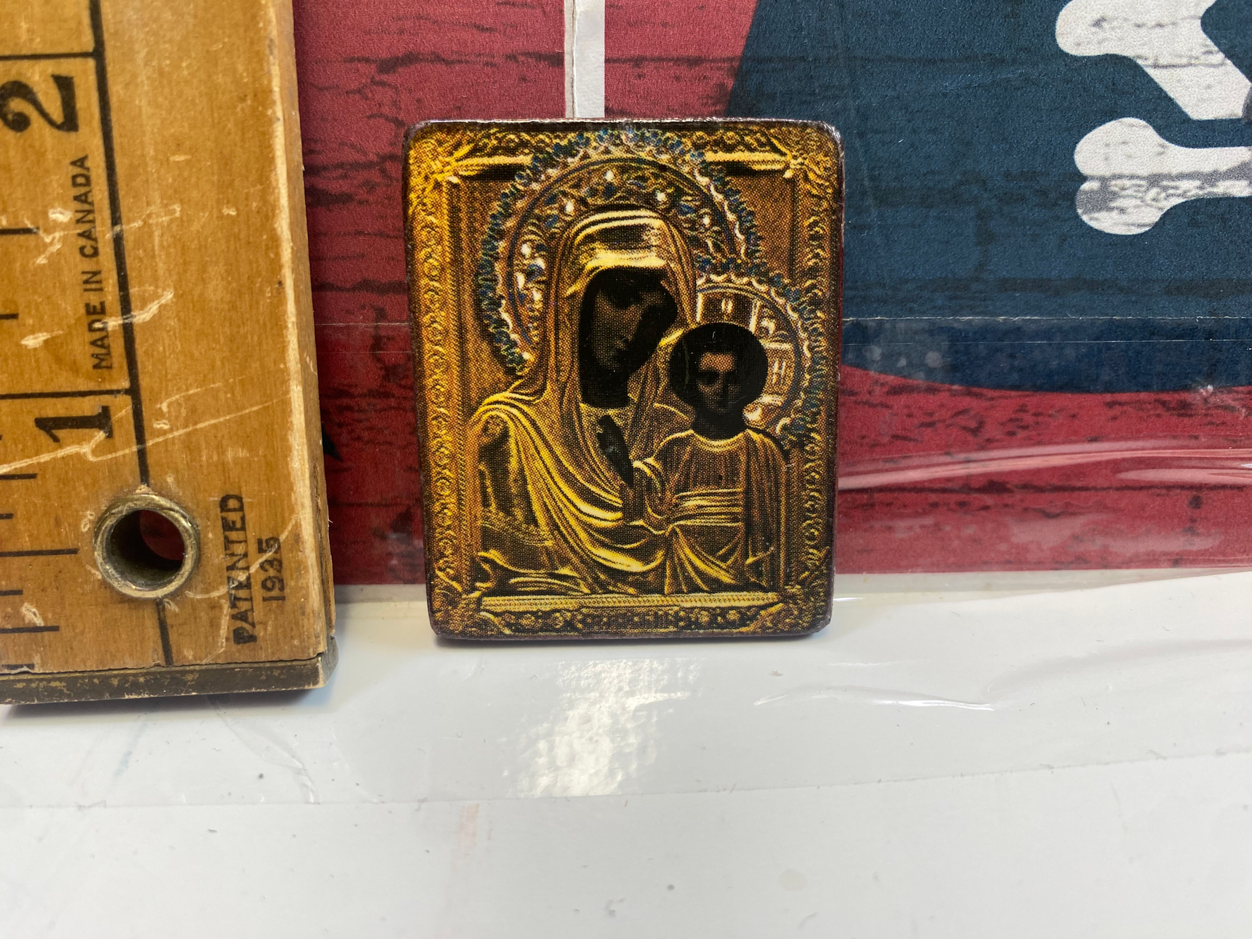 Petite plaque de bois Collante de la Sainte Vierge et du Petit Jésus