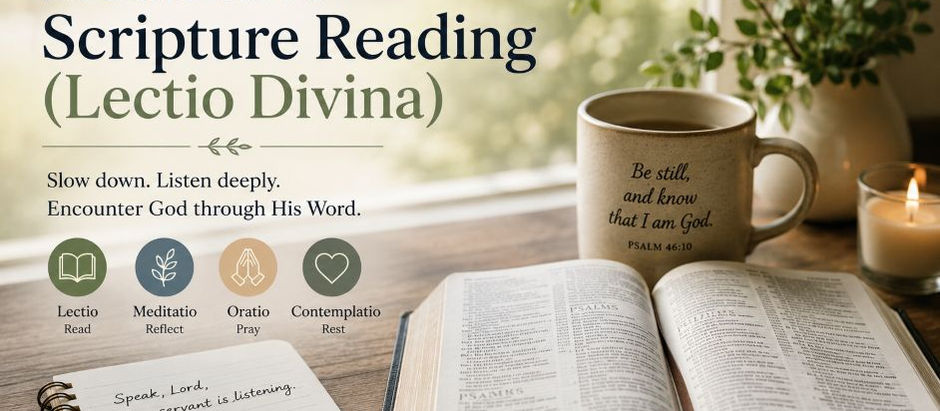 Meditative Scripture Reading (Lectio Divina) with open Bible and prayerful reflection