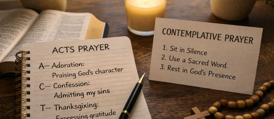 Structured prayer methods ACTS and contemplative prayer journal with Bible