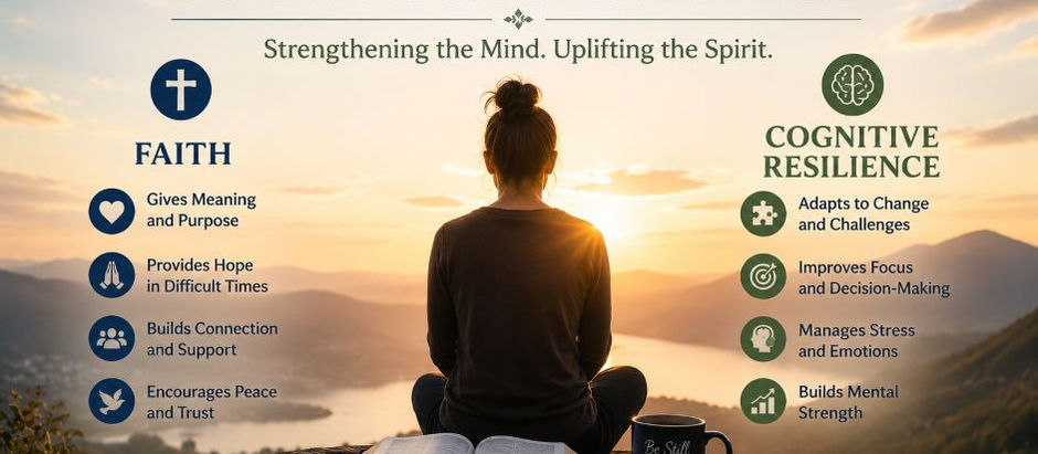Faith and cognitive resilience concept showing spiritual reflection and mental strength during sunrise
