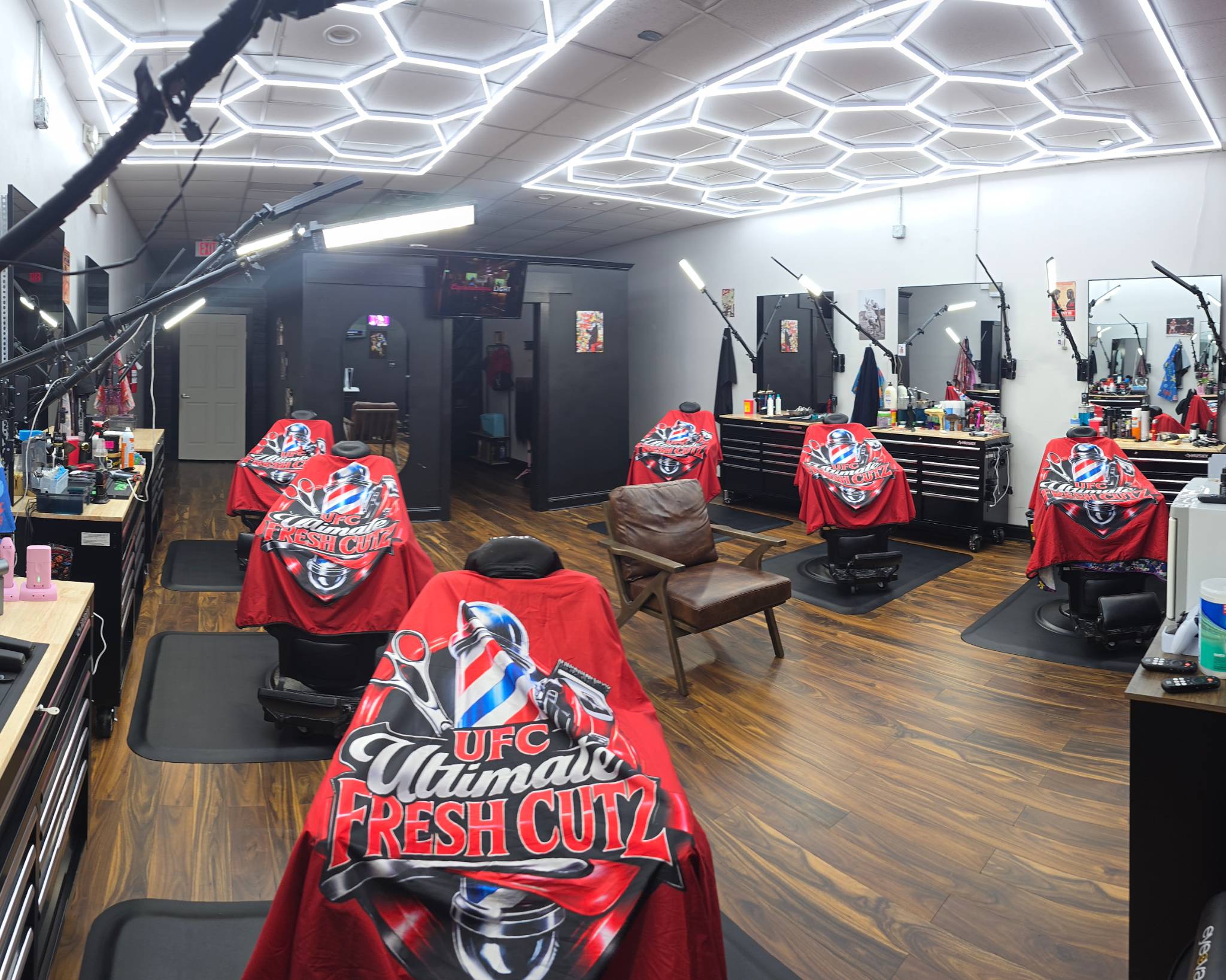 Inside Ultimate Fresh Cutz luxury barbershop Baton Rouge