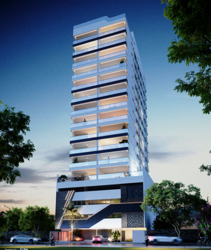 Foto 3D da faxada do Residencial Torre das Águas, em construção, com previsão de entrega para final do ano de 2025.