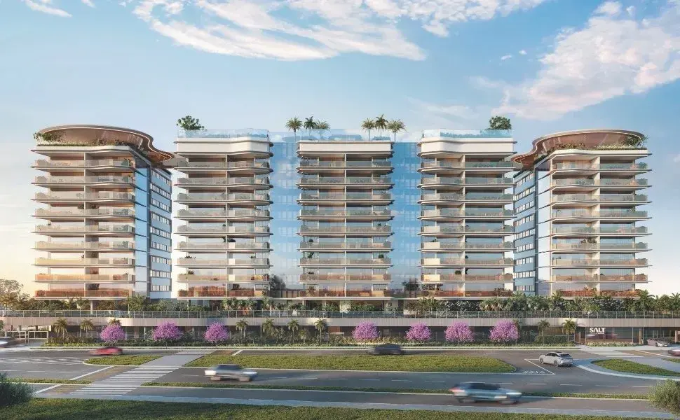 Imagem 3d de prédios de luxo que estão em processo de construção no grande litoral de Guarapari