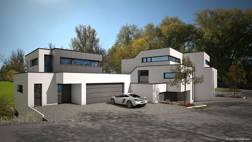 Progetto di 3 case unifamiliari in Lussemburgo.
Visualizzazione architettonica 3D e rendering esterno