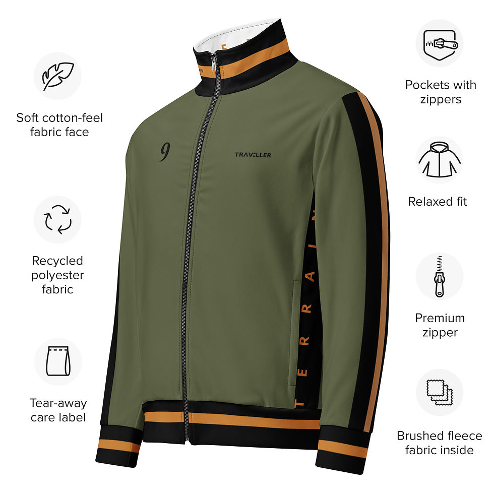 Thumbnail: TRAVELLER TERRAIN Track Jacket - Olive - Black- Bronze